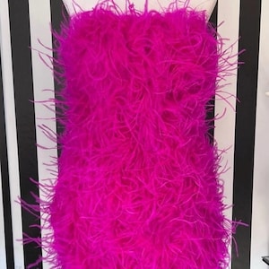 Hot Pink Strapless Full Ostrich Feather Mini Dress - FINAL SALE!