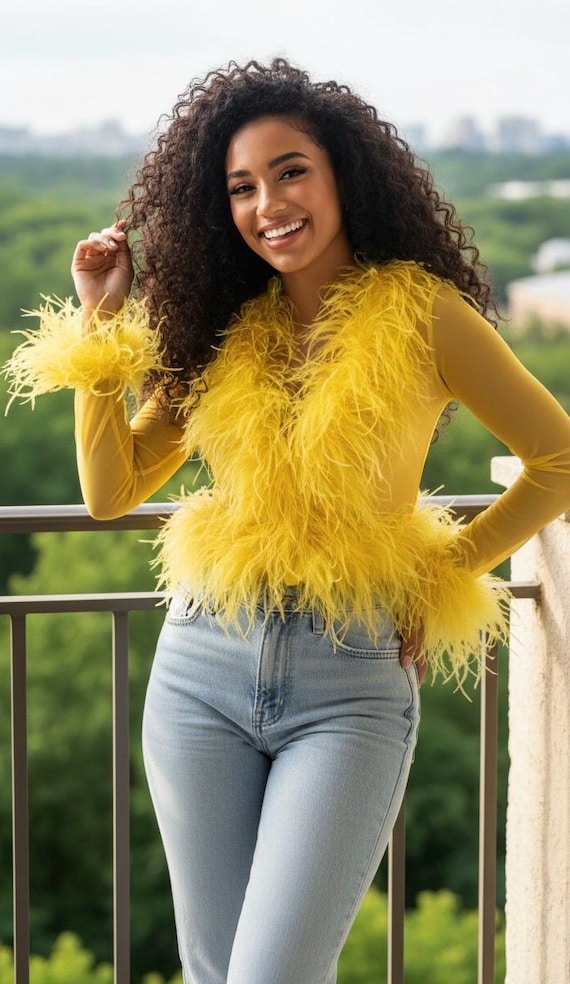 Yellow Ostrich Feather Sheer Long Sleeve Bolero - Etsy