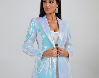 Silver Rainbow Sequin Blazer and Short Set