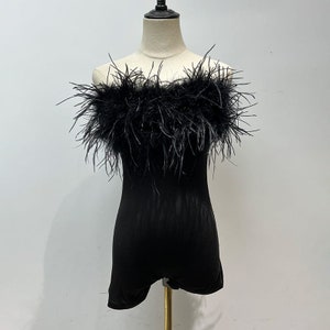 Sleeveless Romper with Ostrich Feather Trim
