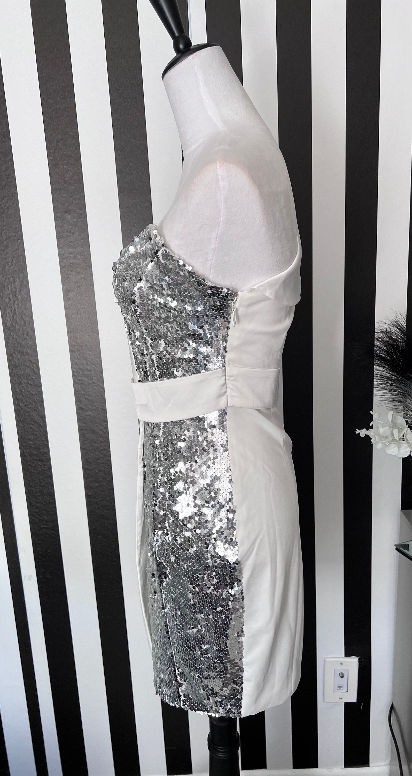 silver sequin tuxedo dress ZARA SILVER SEQUIN TUXEDO METALLIC BLAZER MINI DRESS 2495/560