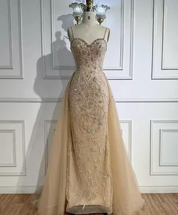 champagne colored formal dress A Line V Neck Champagne Lace Prom Dresses, Champagne Lace Formal Eveni –  jbydress