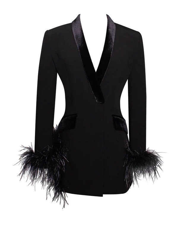 Black Feather Blazer Dress Etsy Canada