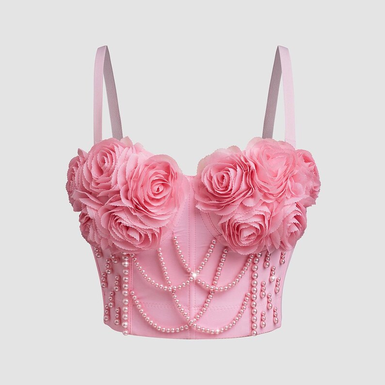 3D Rose and Pearl Bustier - Etsy