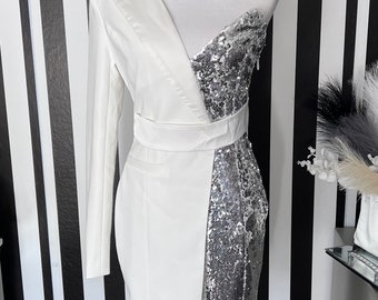 One Shoulder Sequin Blazer Dress Dresses Miss Circle One Shoulder