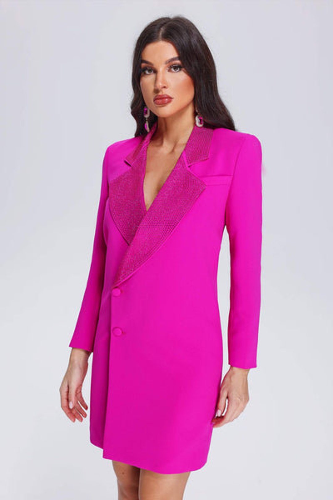 CRYSTAL TRIM BACK CUTOUT JACKET DRESS IN BLACK main image 1