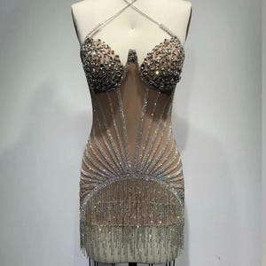 Crystal and Rhinestone Fringe Embellished Mini Dress- FINAL SALE!