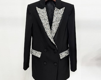 Black Rhinestone Crystal Blazer Dress