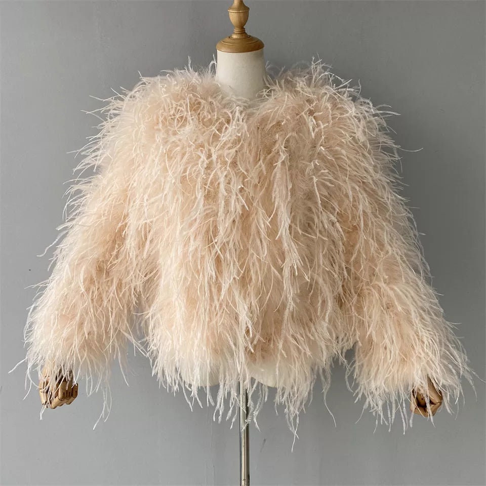 White ostrich feather best sale jacket