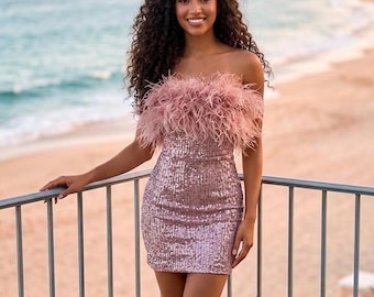 green emerald velvet dress Jovani 36979 Short Feather Hem Cocktail Dress – The Dress Outlet main image 1