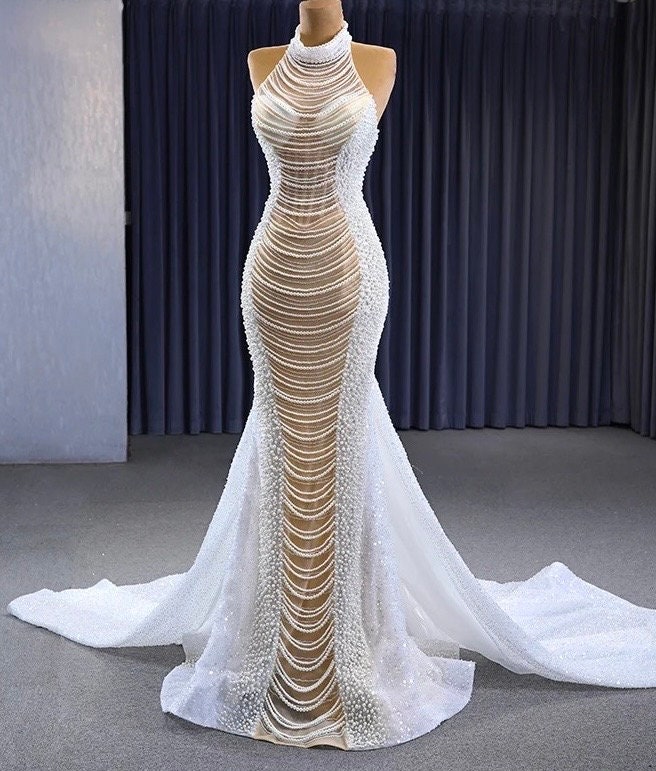 パーティードレス Ruffled Gown Embellished with Pearls Rhinestones cz0028_silvernude_1_grande.jpg