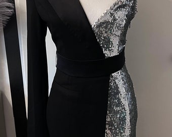 One sleeve cheap tuxedo dress
