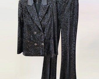 Black Sequin Blazer and Pant Set