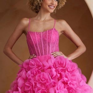 Hot Pink Corset Full 3D Flower Tiered Mini Dress