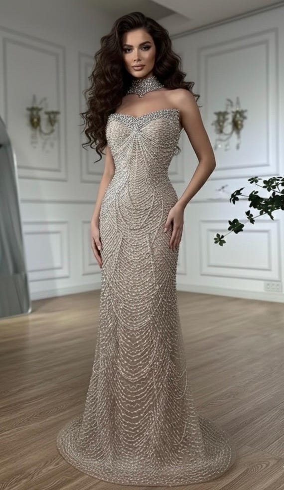 evening dress with shrug Evening Sheath V-Neck Beaded Floor-Length Lace Gown M6435 by Clarisse 24 / Dark Gray