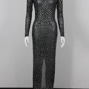 Rhinestone Embellished Mesh Maxi Dress