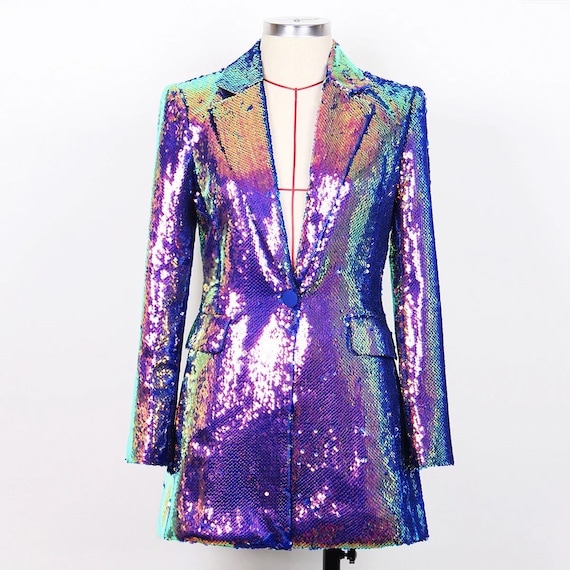 Purple Rainbow Sequin Blazer Dress Etsy UK