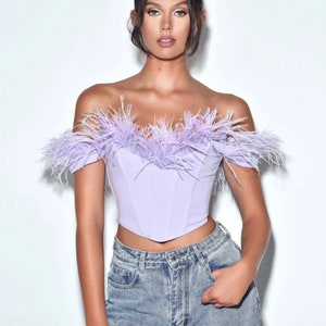 Lavender Off Shoulder Feather Trim Corset Top - FINAL SALE!