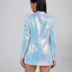 Silver Rainbow Sequin Blazer and Short Set image 2