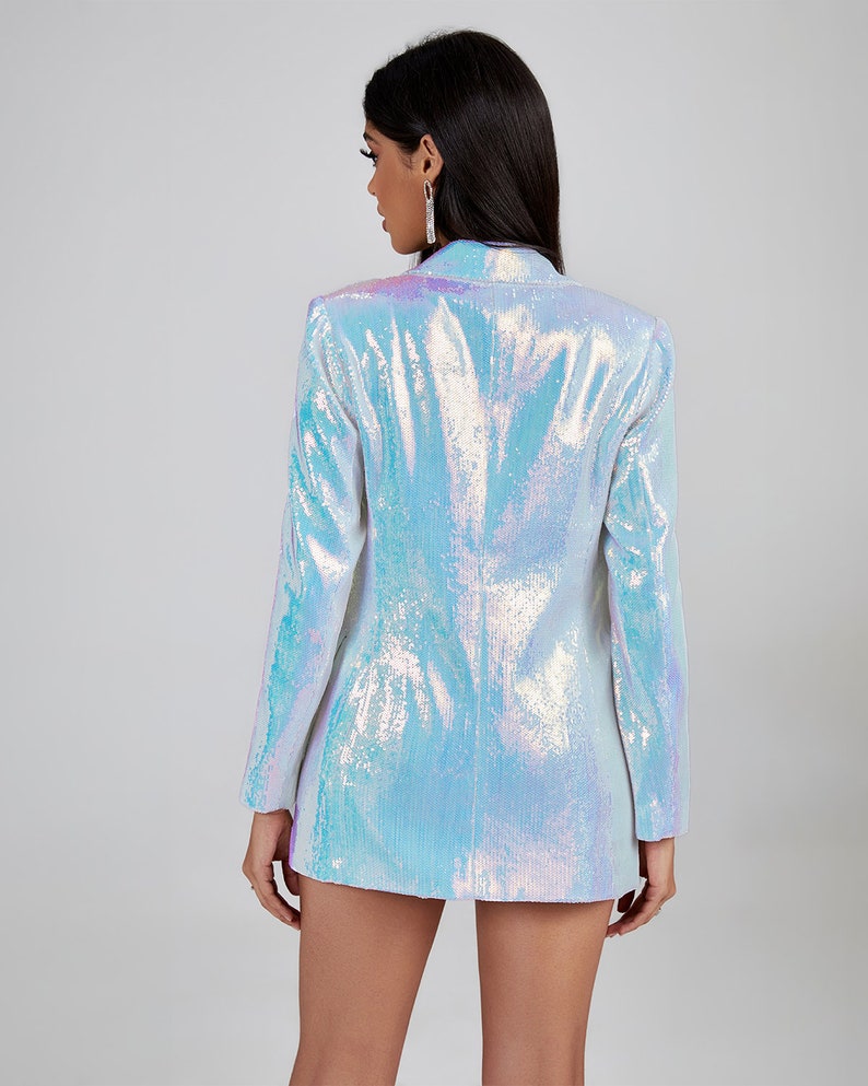 Silver Rainbow Sequin Blazer and Short Set image 2