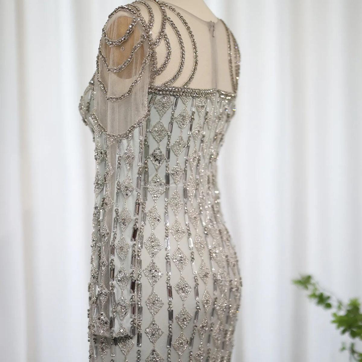 Sage Green Long Sleeve Rhinestone Embellished Maxi Gown