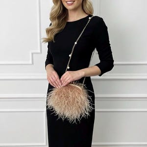 Latte Round Ostrich Feather Handbag - Custom Color image 1
