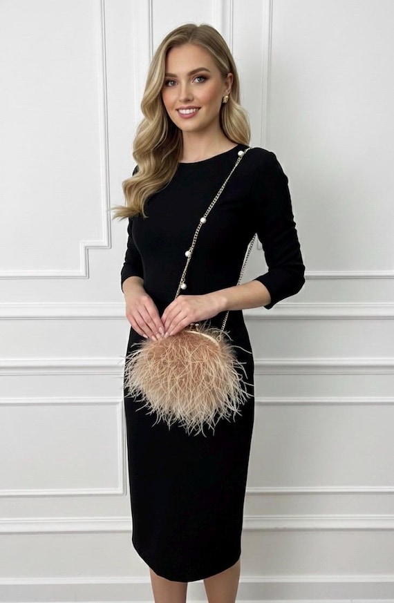 Latte Round Ostrich Feather Handbag - Custom Color