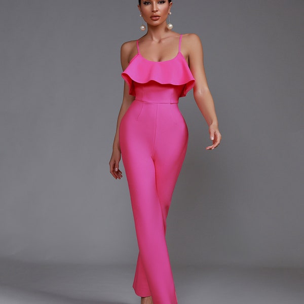 High Neck Long Sleeve Cut Out Bandage Jumpsuit