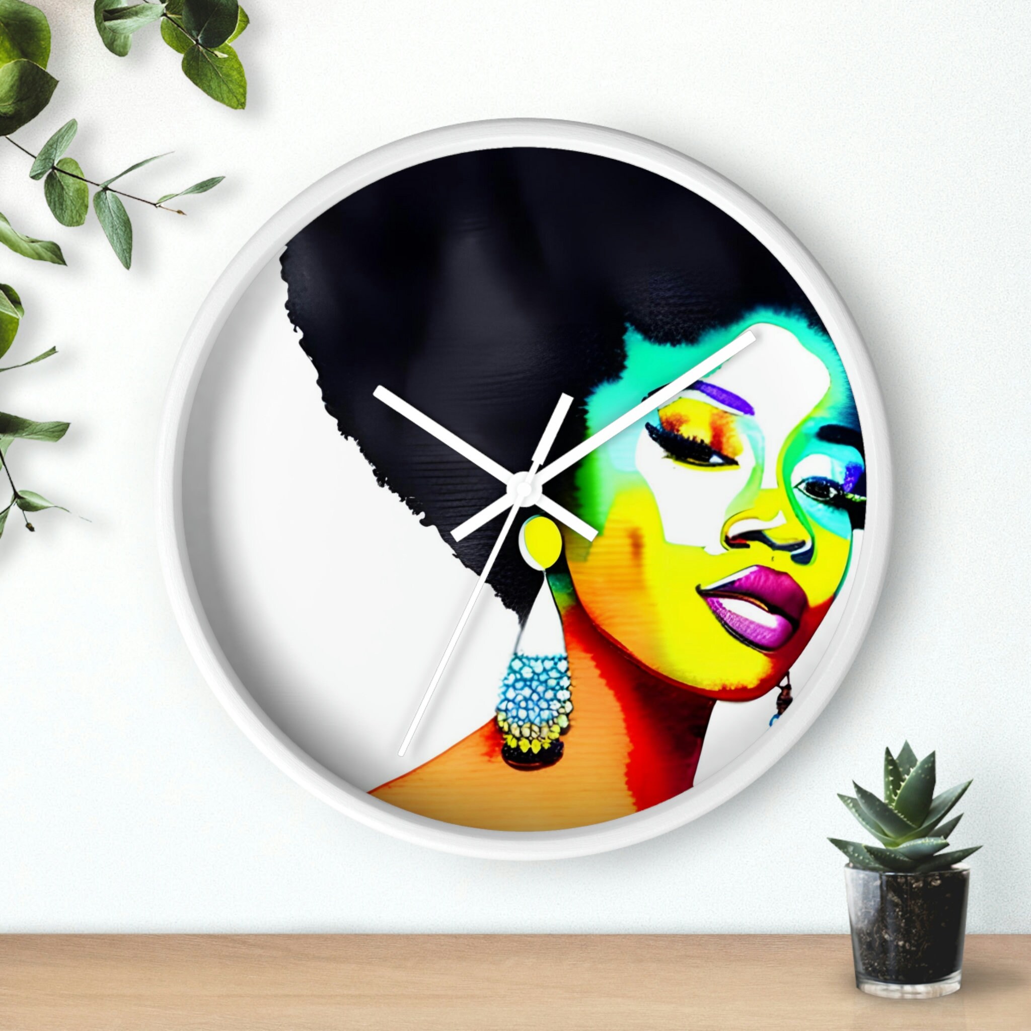 Bright & Beautiful Wall Clock Watercolor Black Woman With Afro Colorful ...