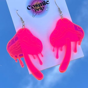 Neon Mushroom Earrings: Handmade UV-Reactive Festival Jewelry