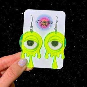 Handmade Neon Green Cyclops Earrings: Subtronics Inspired
