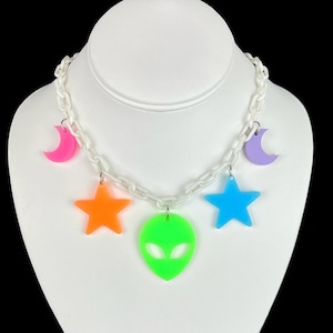 Star Child Chunky Charm Necklace: Handmade Rave Festival Jewelry