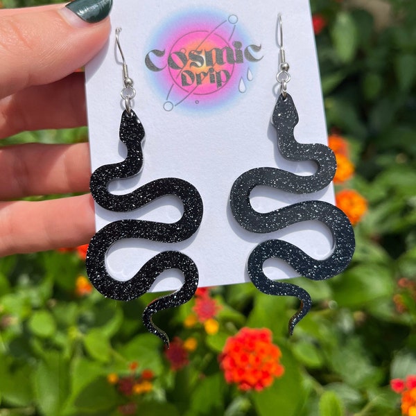 Black Galaxy Glitter Serpent Earrings/ Snake Earrings Celestial/Iridescent Snake Earrings/ Reputation/ Taylor Swift / Eras Tour