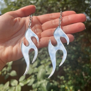 Flame Earrings/ Chrome Earrings/ Chain Earrings/ Punk Earrings/ Alternative Earrings/ Silver Flame
