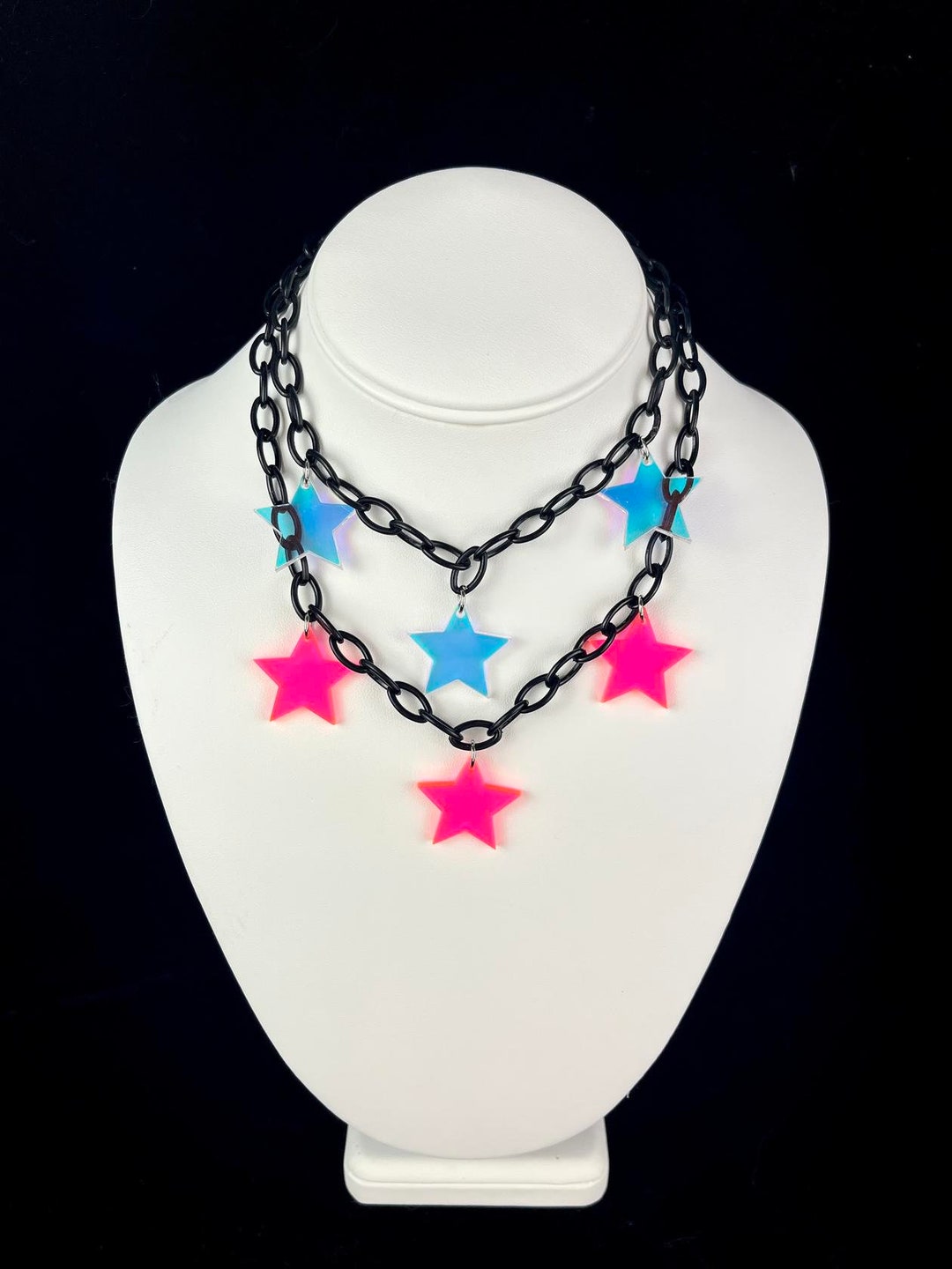 Star Necklace Choker/ Iridescent Rainbow/ Rave Accessories/ Space ...