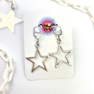 Y2k Star Hoop Earrings: Silver Plated CyberPunk Lever Backs
