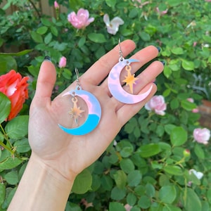 Iridescent Star and Moon Earrings: Holographic Acrylic Charms