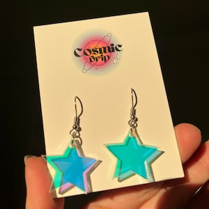 Star Earrings/ Rainbow Earrings/ Celestial Earrings/ Lightweight Fun/ Tiny Star Earring/ Space Earrings/ Iridescent Earring