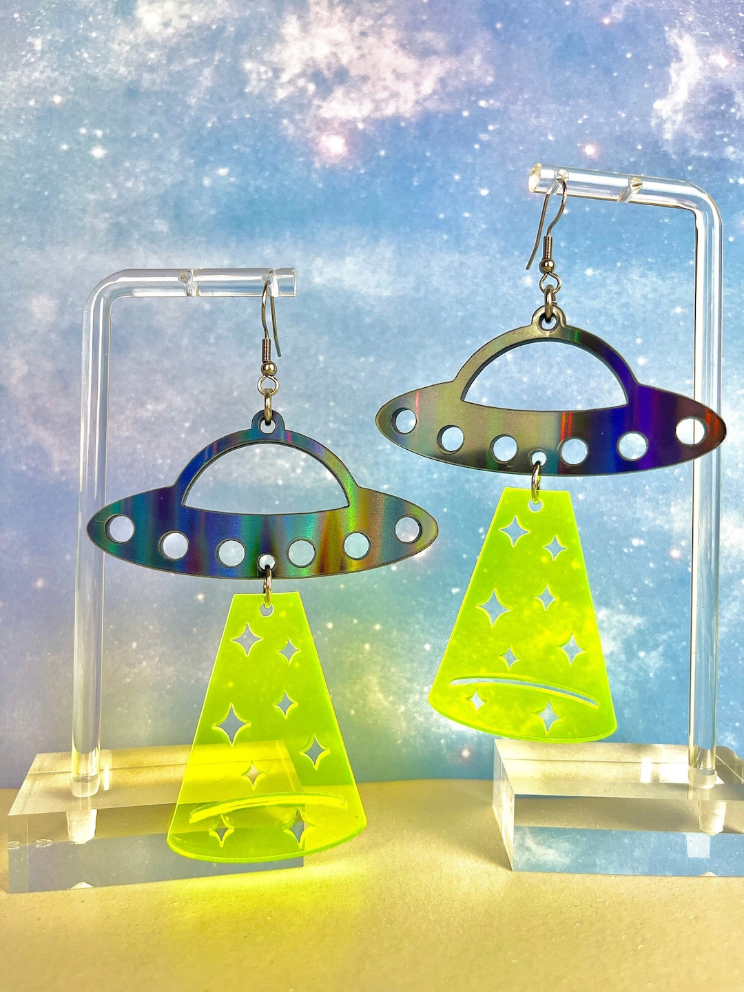 UFO Alien Beam Earrings/ Rave Festival Earrings/ Spaceship Neon Earring