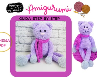 AMIGURUMI Cat Plush Crochet Pattern, PDF pattern in Italian instant digital download printable MINIGURUMI Italian language