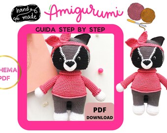 AMIGURUMI Raccoon Mia Crochet Pattern, PDF pattern in Italian instant digital download printable MINIGURUMI Italian language