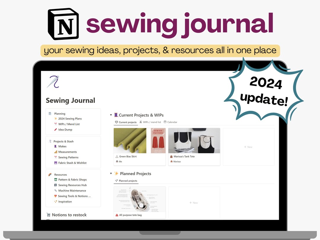 Sewing Journal Notion Template 2024 Notion Sewing Project Template