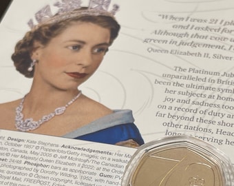Queen Elizabeth II 70th Platinum Jubliee New 50p Coin 2022 Uncirculated (With Protected Case / Capsule)