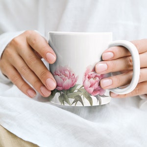 Beautiful Peony Mug | Peony Coffee Mug | Watercolor Peonies Mug