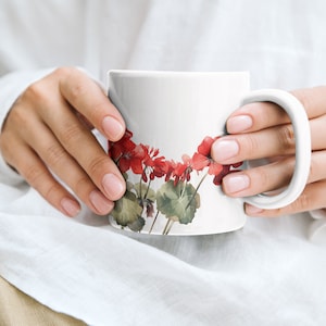 Belle tasse de géranium | Tasse à café géranium | Tasse de géraniums aquarelle