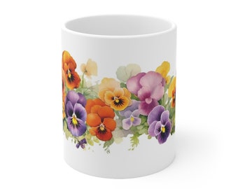 Bloemen koffiemok viooltjes | Ontwerp aquarelverf