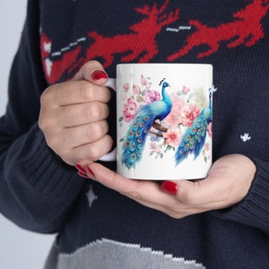 Beautiful Peacock Mug | Peacock Coffee Mug | Watercolor Peacocks Mug