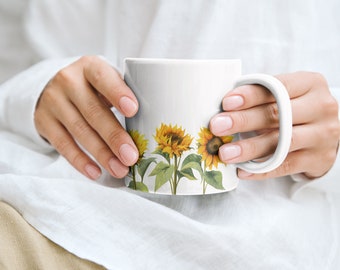 Watercolor Sunflower Coffee Mug | Floral Ceramic Mug
