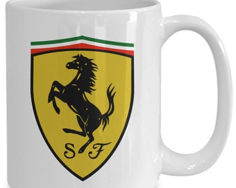 Logo Ferrari, emblème Ferrari, Scuderia Ferrari, tasse à café, le cheval cabré, tasse à café, tasse parfaite pour les amoureux de Ferrari