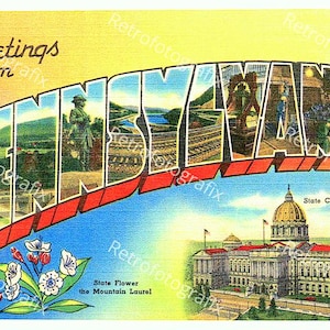 Greetings from PENNSYLVANIA - Vintage Postkarte aus den 1930er bis 1940er Jahren - sofortiger digitaler Download - druckbar - hohe Auflösung